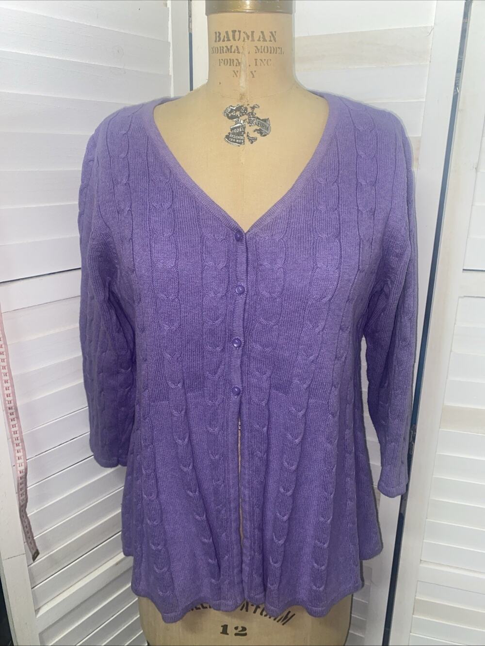 Croft & Barrow Cable Knit Button Front Cardigan Women XL Sweater Lavender Cotton